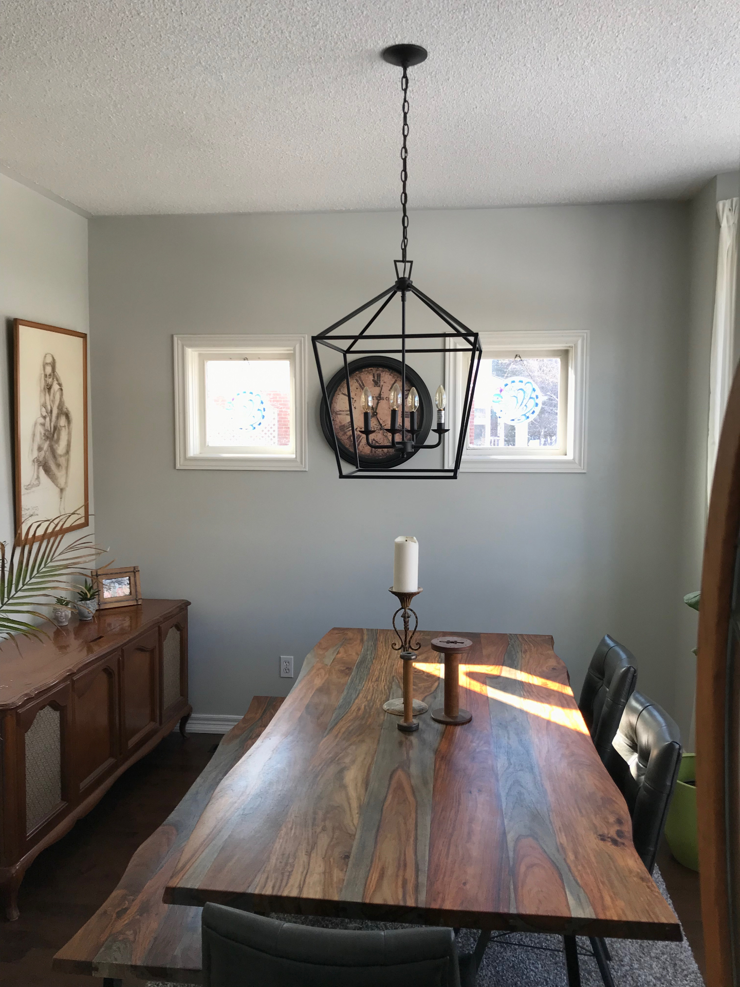 Before interior painting: light gray dining room walls