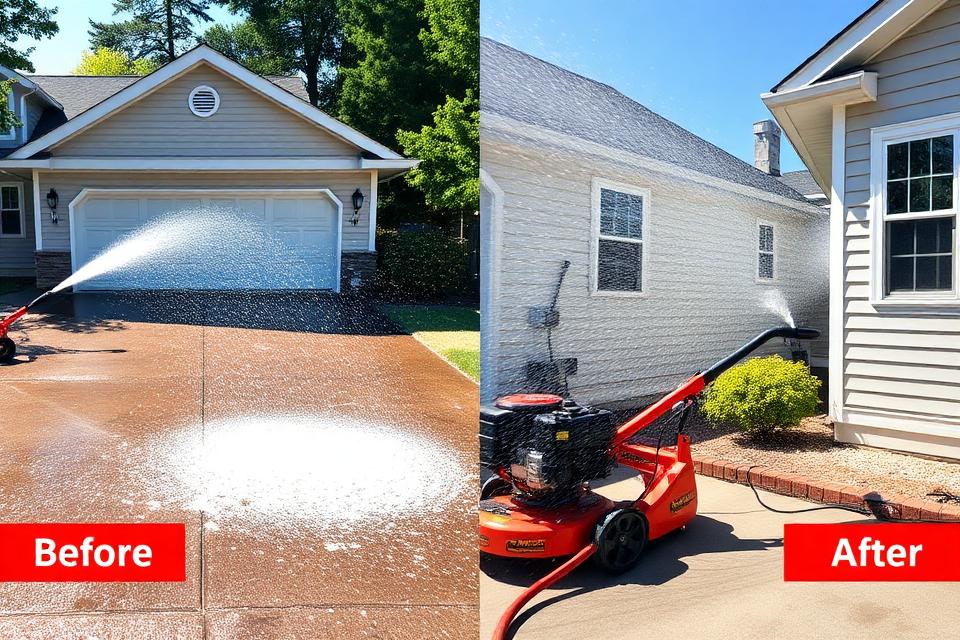 Power washing driveway and siding